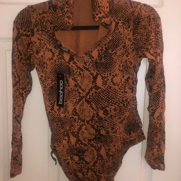 Coral Pink and Black Snake Pattern Bodysuit - Picture 3 of 3